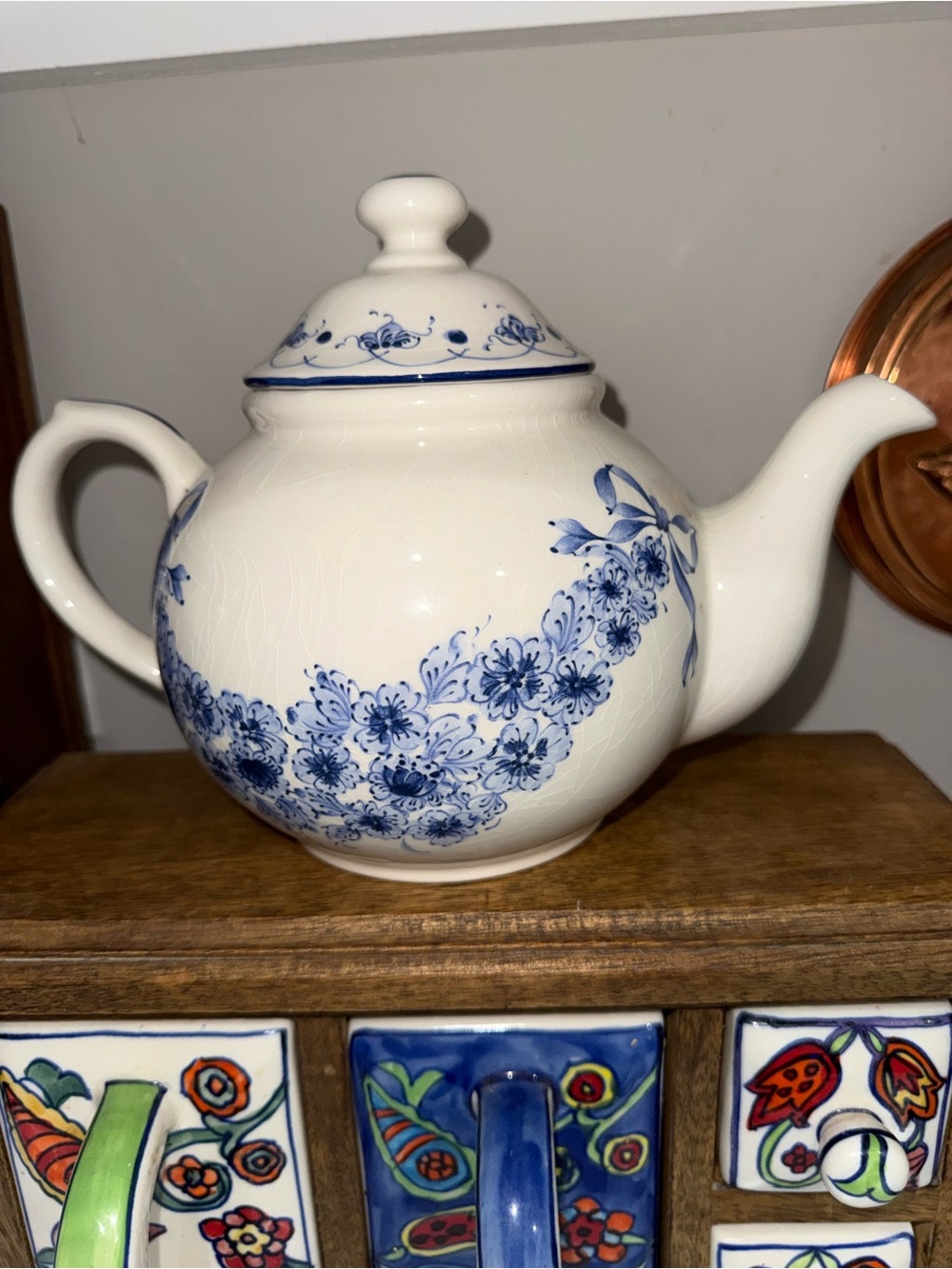 Classic Blue Floral Ceramic Teapot - White and Blue